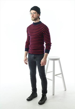 STRIPPED NAUTICAL SWEATER / WOOL NAVY SWEATER
