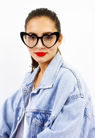 BLACK CLEAR LENS OVERSIZED HEART SUNGLASSES