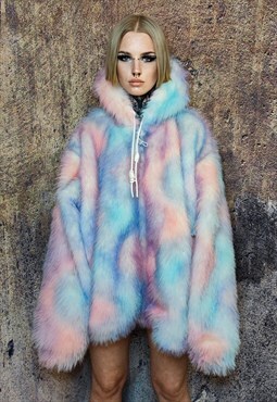 Tie-dye faux fur jacket luxury fleece festival bomber pink