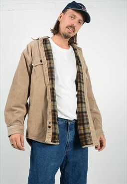 Vintage 90s Corduroy Shirt in Beige Fleece Lined
