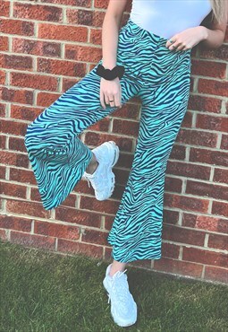 Flaura Rose Turquoise Zebra Print Flare Trousers