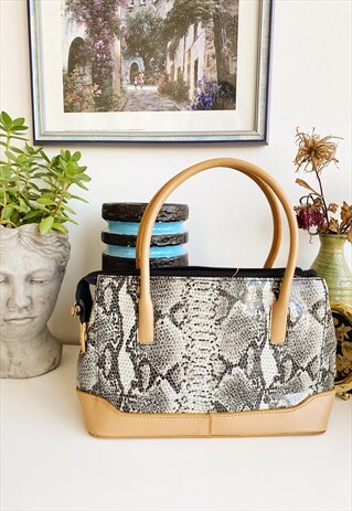 VINTAGE 90S MINIMALIST LEATHER MINI BAG WITH SNAKE PRINT