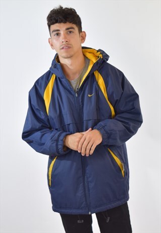 VINTAGE 90S BLUE YELLOW NIKE REVERSIBLE PARKA JACKET