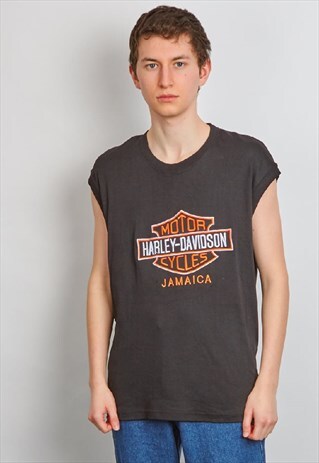 VINTAGE 90'S HARLEY-DAVIDSON LOGO BLACK SLEEVELESS T-SHIRT