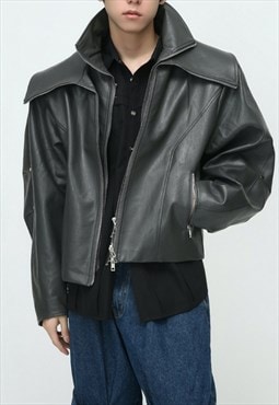 Men's double-layer collar design PU jacket  A V