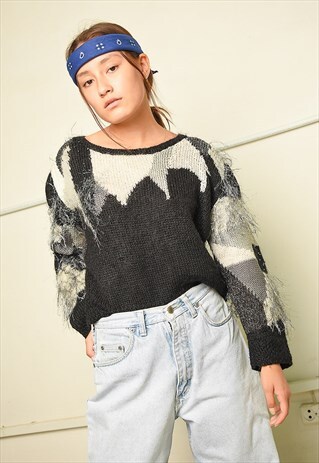 80'S RETRO BEADED FURRY KNIT PARIS CHIC JUMPER