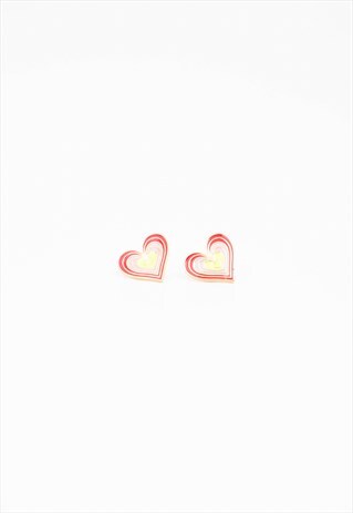 NEW GOLD AND RED HEART STUD EARRINGS
