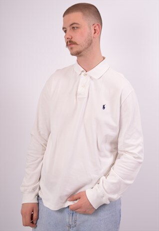 VINTAGE POLO RALPH LAUREN POLO SHIRT LONG SLEEVE WHITE