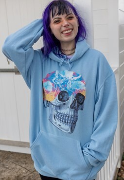 Oversized Hoodie In Sky Blue With Jellyfish Skull Print