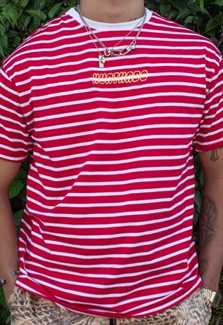SERIOUS STRIPED T-SHIRT EMBROIDERED