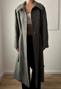Vintage fitted long coat in dark gray