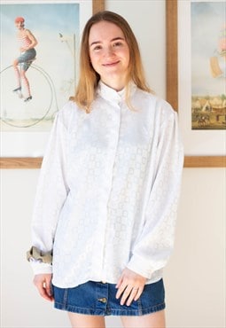 White silk like patterned long sleeve shirt