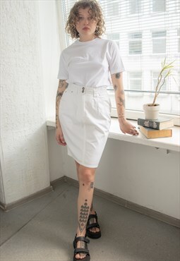 Vintage 80's Midi White Cotton Skirt