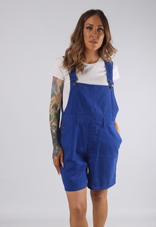 VINTAGE DENIM DUNGAREE SHORTS UK 14 LARGE (R2H)
