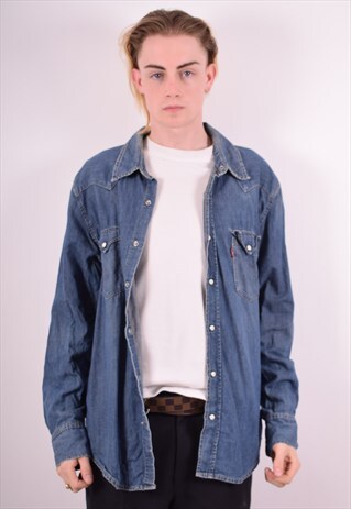 LEVI'S MENS VINTAGE DENIM SHIRT LARGE BLUE 90S
