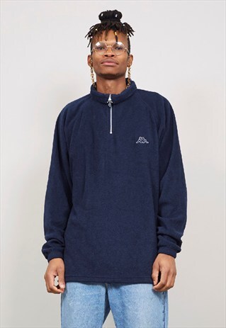 VINTAGE 90'S KAPPA OVERSIZED NAVY ZIP-UP FLEECE SWEATER