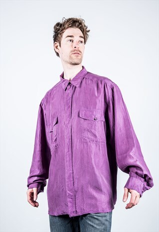 VINTAGE 1980S PURPLE SILK SHIRT