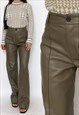 Brown Faux Leather High Rise Trouser Pants