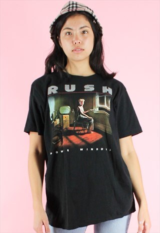VINTAGE 80S T-SHIRT BLACK RUSH POWER WINDOWS 1985 BAND ALBUM