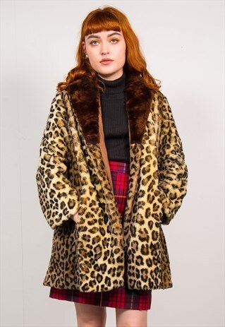VINTAGE 90'S LEOPARD PRINT FAUX FUR COAT