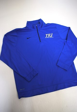 VINTAGE 90S NIKE BLUE 'TIU' 3/4 ZIP SWEATSHIRT