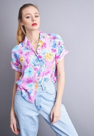 90'S RETRO FLORAL PRINT PSYCHEDELIC OVERSIZED SHIRT TOP
