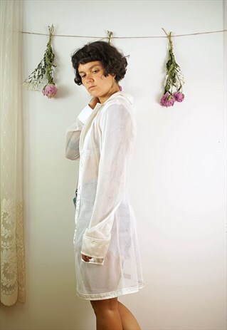 MESH BLAZER WHITE DRESS WITH SATIN POCKETS AND COLLAR