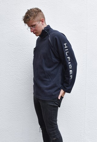 TOMMY HILFIGER NAVY 1/4 ZIP COTTON SWEATSHIRT