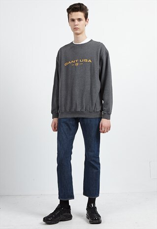 VINTAGE GREY GANT RUGGER CREW NECK PULLOVER SWEATSHIRT