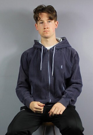 VINTAGE YSL HOODIE IN NAVY BLUE WITH EMBROIDERED LOGO AND ZI