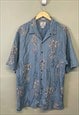 Vintage Hawaiian Shirt Blue With Palm Tree Patterns