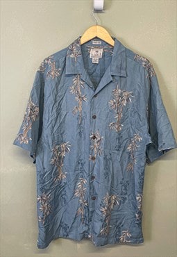 Vintage Hawaiian Shirt Blue With Palm Tree Patterns