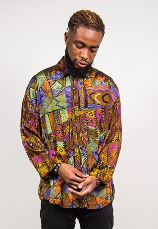 VINTAGE 90'S MULTICOLOUR ABSTRACT PATTERN LONG SLEEVE SHIRT