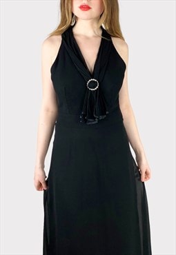 70's Vintage Black Sleeveless Sheer Ladies Maxi Dress