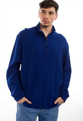 VINTAGE POLO RALPH LAUREN LOGO 1/4 ZIP JUMPER 90S XXL 21.2