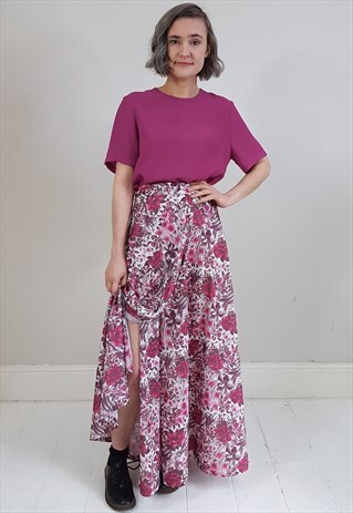 VINTAGE 70'S PINK FLORAL WRAP MAXI SKIRT
