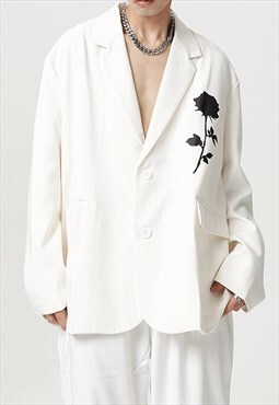 White Rose Oversized Print Blazer jacket Y2k