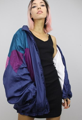VINTAGE 80S/90S OVERSIZED COLOURFUL SHELL WINDBREAKER JACKET