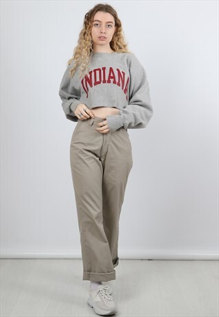VINTAGE CHAMPION LARGE GREY PRINTED CROPPED SWEATSHIRT