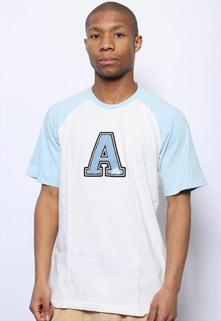 VINTAGE ADIDAS BIG LOGO T-SHIRT WHITE AND BLUE