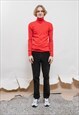 VINTAGE 90S SOLID RED HALF ZIP SLIM HIGH NECK KNIT JUMPER