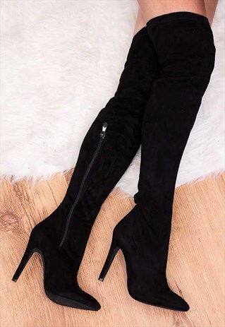 DURHAM HIGH HEEL STILETTO OVER KNEE TALL BOOTS - BLACK
