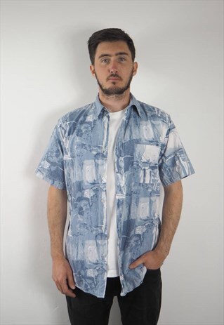 VINTAGE ABSTRACT SKY BLUE 90'S SHIRT
