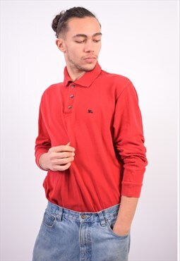 Vintage Burberry Polo Shirt Long Sleeve Loose Fit Red