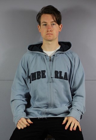 VINTAGE TIMBERLAND HOODIE IN BLUE WITH POCKET AND EMBROIDERE