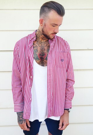 STRIPED UNISEX 'CHAPS' LONG SLEEVED COTTON BLEND SHIRT