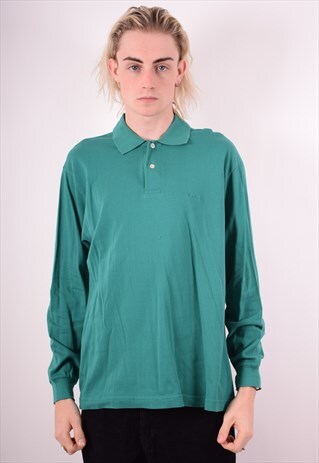 DIADORA MENS VINTAGE POLO SHIRT LONG SLEEVE MEDIUM GREEN 90S