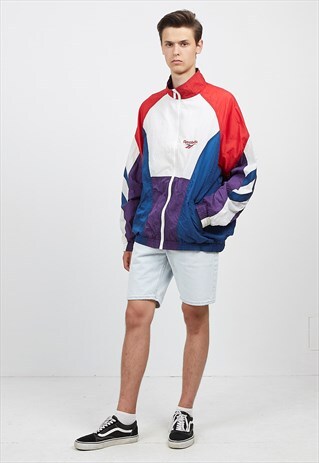 VINTAGE WHITE PURPLE RED REEBOK SHELL JACKET