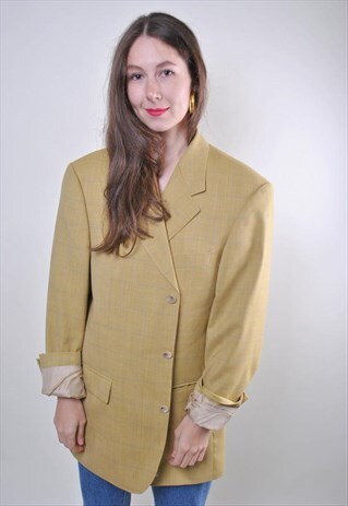 RETRO YELLOW OVERSIZE WOOL PLAID WOMAN BLAZER
