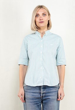 Vintage 90s Peak Performance Plaid Shirt in White and Green